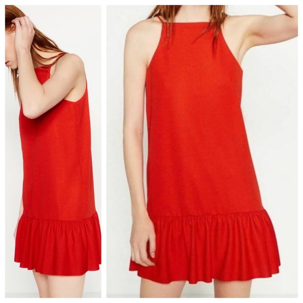 Zara drop skirt dress in red